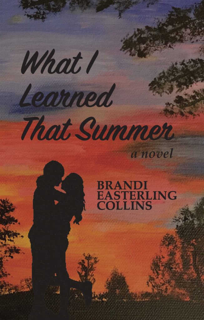 Bookcover with a sunset and silhouette of a couple with the title What I Learned That Summer